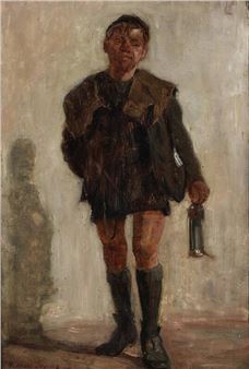 Study of a working boy with a lamp - William Irving