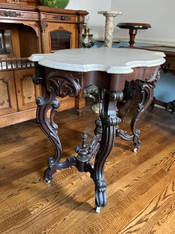 RoCoCo | Rococo Revival Victorian Style Marble Top Table wi | MutualArt