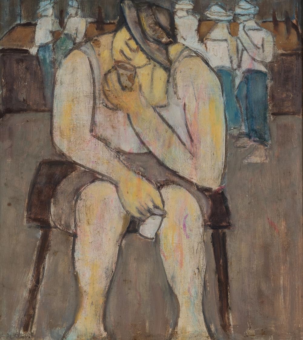 Artwork by Valerie Albiston, Coffee Time, Made of oil on board