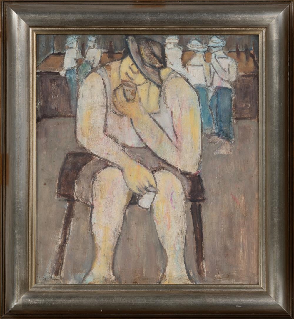 Artwork by Valerie Albiston, Coffee Time, Made of oil on board