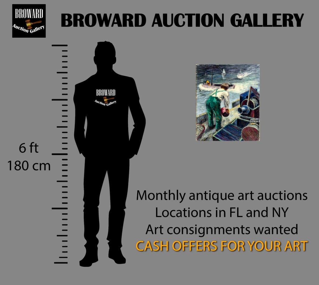 Artwork by Joseph Biel, Fisherman at Work on Dock, Made of oil on canvas