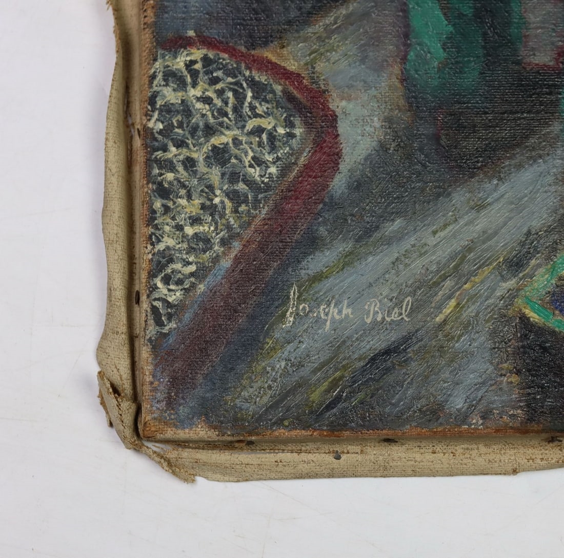 Artwork by Joseph Biel, Fisherman at Work on Dock, Made of oil on canvas