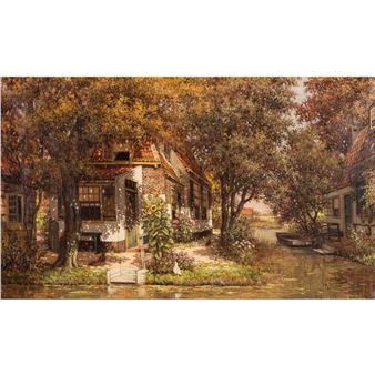 Sunny view of a farm with chickens - Henricus Veenendaal