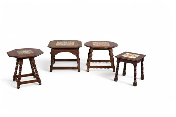 Rubbing | Four California glazed ceramic tile inset oak low tables ...