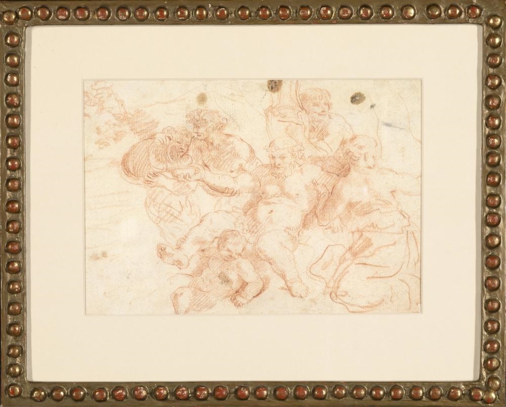 Artwork by Correggio, Bacchus Surrounded by Nymphs, Made of red chalk on paper