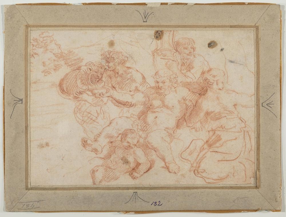 Artwork by Correggio, Bacchus Surrounded by Nymphs, Made of red chalk on paper