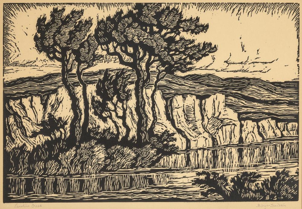 Artwork by Birger Sandzén, Sunshine Creek, Made of linocut