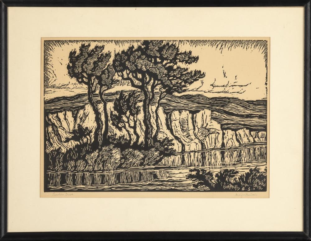 Artwork by Birger Sandzén, Sunshine Creek, Made of linocut