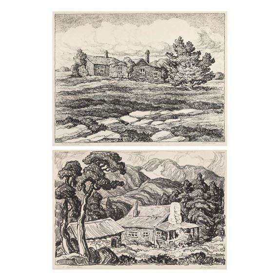 Two Lithographs: Mountain Home, 1934 + Barker Homestead