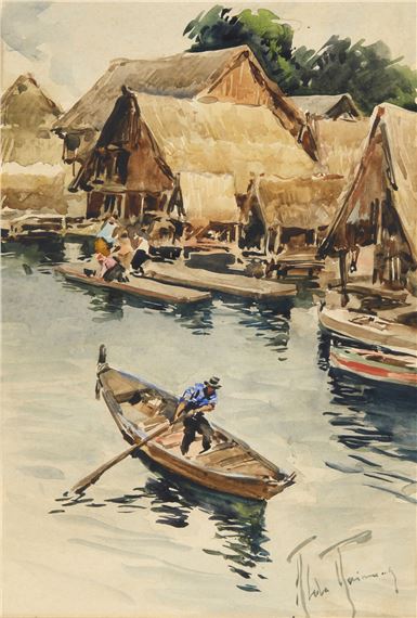 Aldo Raimondi | Fishing village by the river | MutualArt