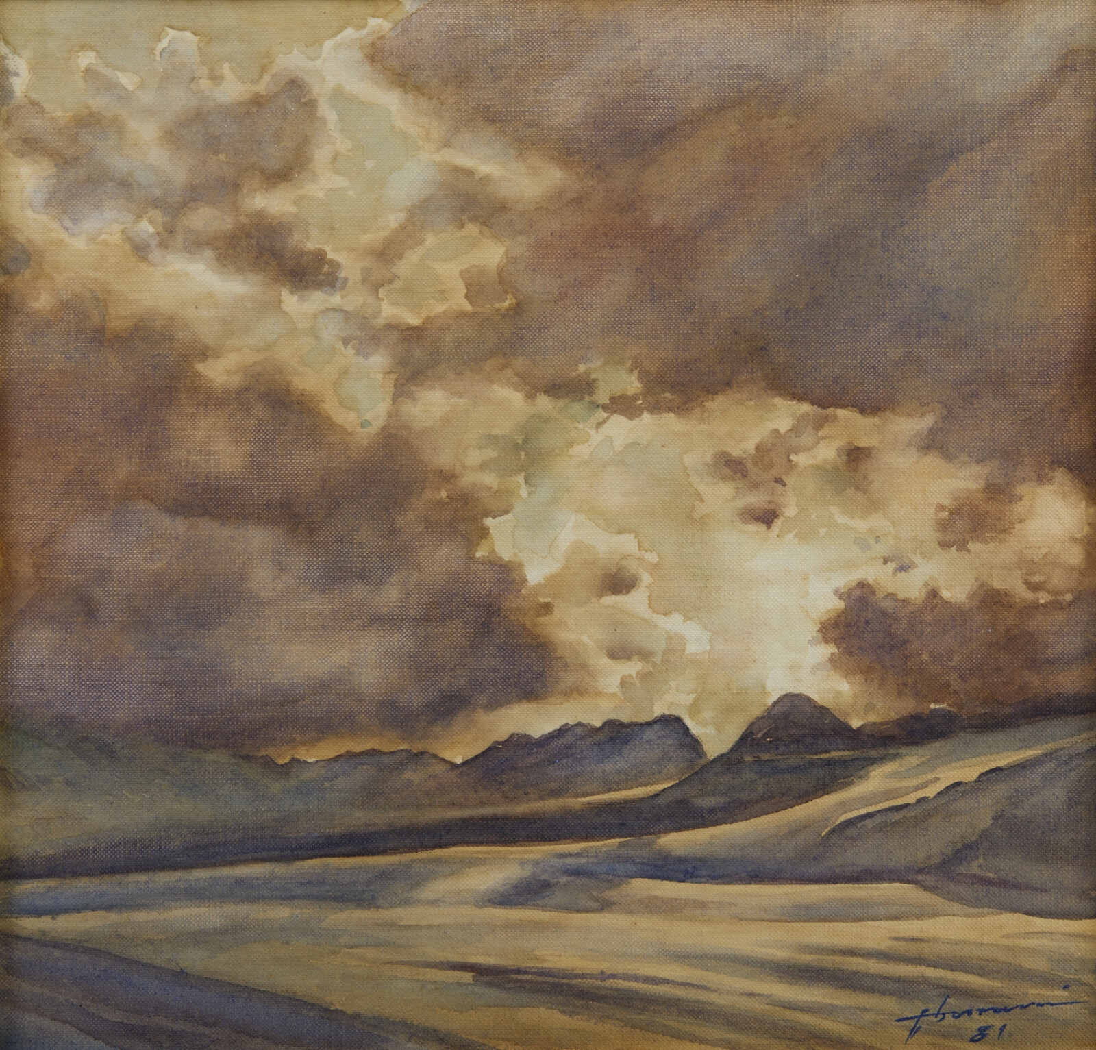 Artwork by Fausto Borrani, Mountain landscape, Made of Watercolour on paper