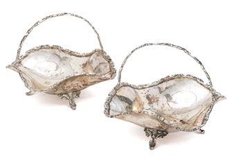 Pair Of Mexican Juvento Lopez Reyes Sterling Silver Baskets - Reyes