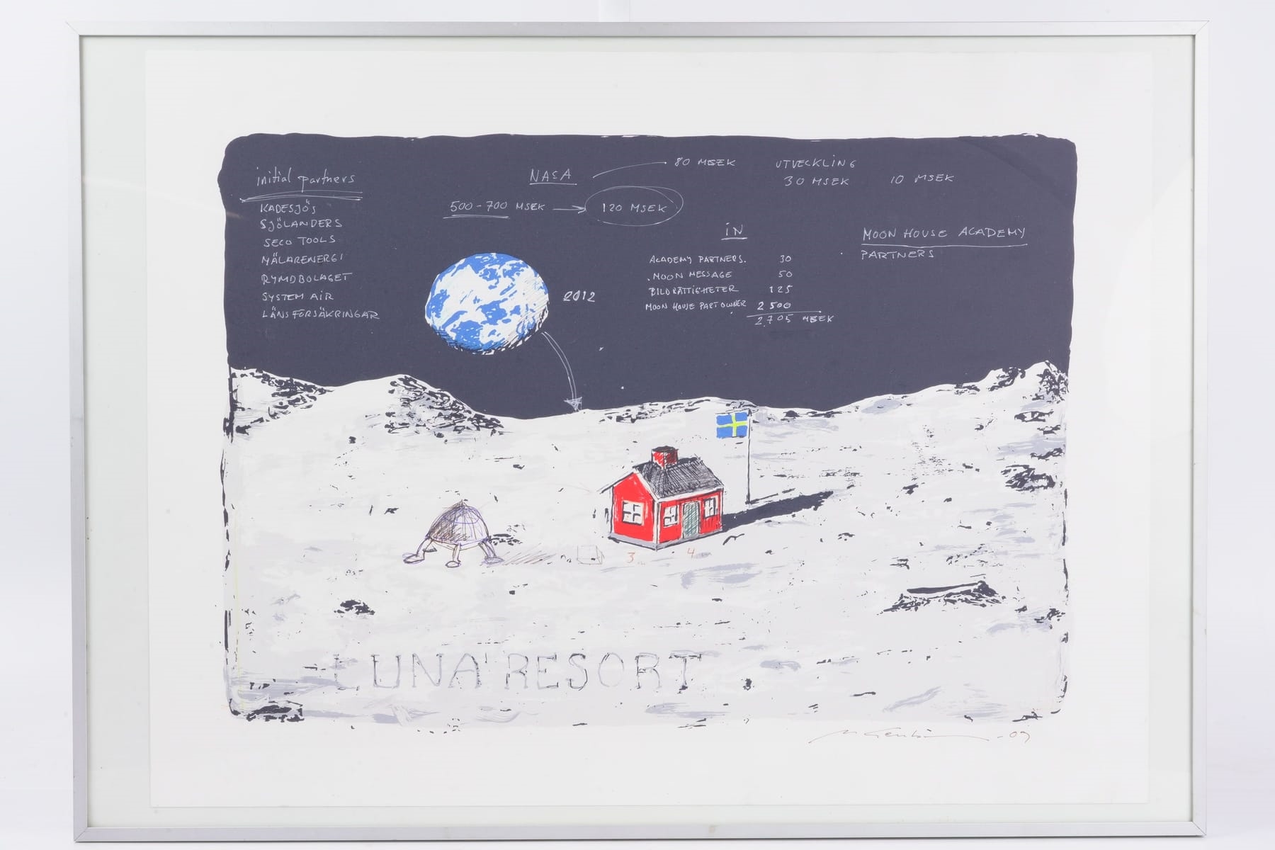 Artwork by Mikael Genberg, Luna resort, Made of colored lithograph