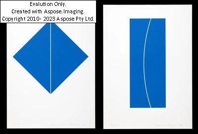 Artwork by Helmut Bruch, (Hall/Tirol 1936 geb.) Ohne Titel, handsigniert: Hellmut Bruch, datiert: 1999, bezeichnet: E. A. I (épreuve d'artiste - Künstlerexemplar), Siebdruck in Blau auf glattem Velin, Blattgröße ca. 69,4 x 49,3 cm (2), Made of Siebdruck