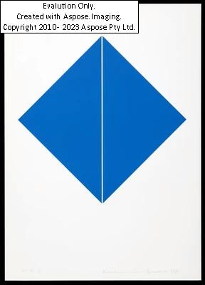 Artwork by Helmut Bruch, (Hall/Tirol 1936 geb.) Ohne Titel, handsigniert: Hellmut Bruch, datiert: 1999, bezeichnet: E. A. I (épreuve d'artiste - Künstlerexemplar), Siebdruck in Blau auf glattem Velin, Blattgröße ca. 69,4 x 49,3 cm (2), Made of Siebdruck