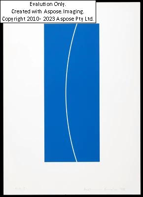 Artwork by Helmut Bruch, (Hall/Tirol 1936 geb.) Ohne Titel, handsigniert: Hellmut Bruch, datiert: 1999, bezeichnet: E. A. I (épreuve d'artiste - Künstlerexemplar), Siebdruck in Blau auf glattem Velin, Blattgröße ca. 69,4 x 49,3 cm (2), Made of Siebdruck