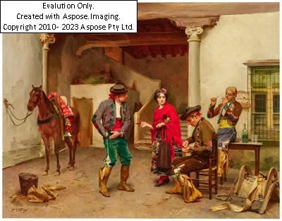 (Paris 1832-1914) Musikanten in einem spanischen Innenhof by Jules Worms