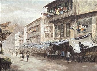 Singapore Street Scene with Figures, 1980’s - Chen Yong Jun