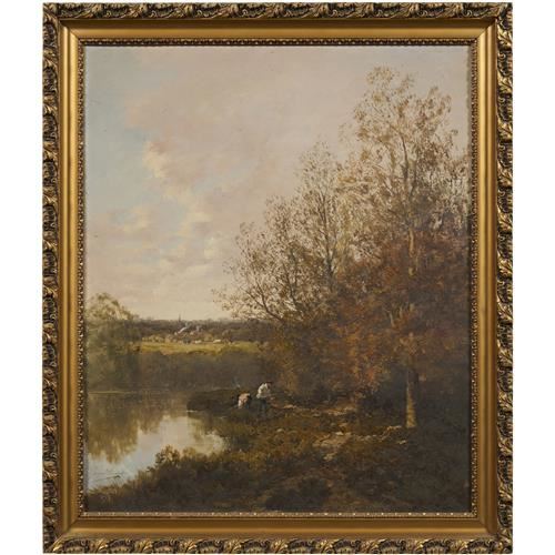 A French landscape with figures working on a river bank by Gerard Buysen