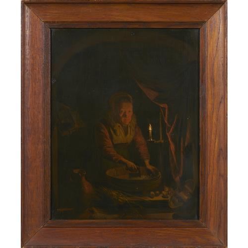 A kitchen maid working by candle light by Pieter Geerard Sjamaar