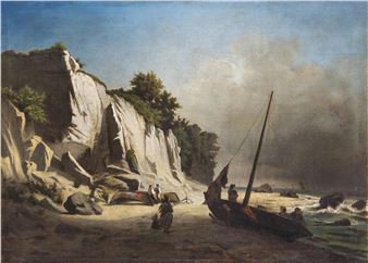 Fisherman in front of chalk cliffs on Rügen - Johann Jacob Gensler