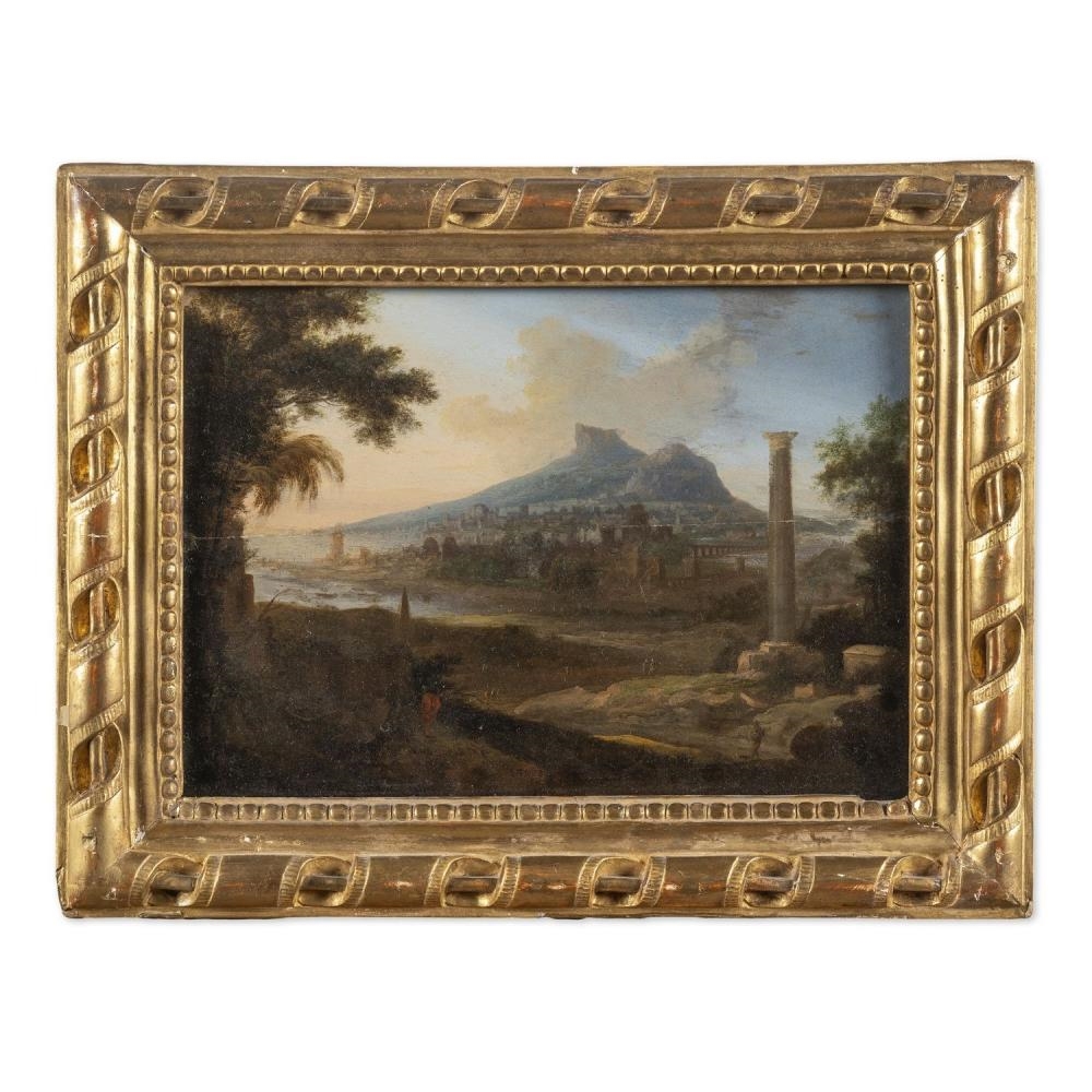 Artwork by Pierre Antoine Patel, VUE D'UNE VILLE IMAGINAIRE EN BORD DE MER, Made of Oak panel