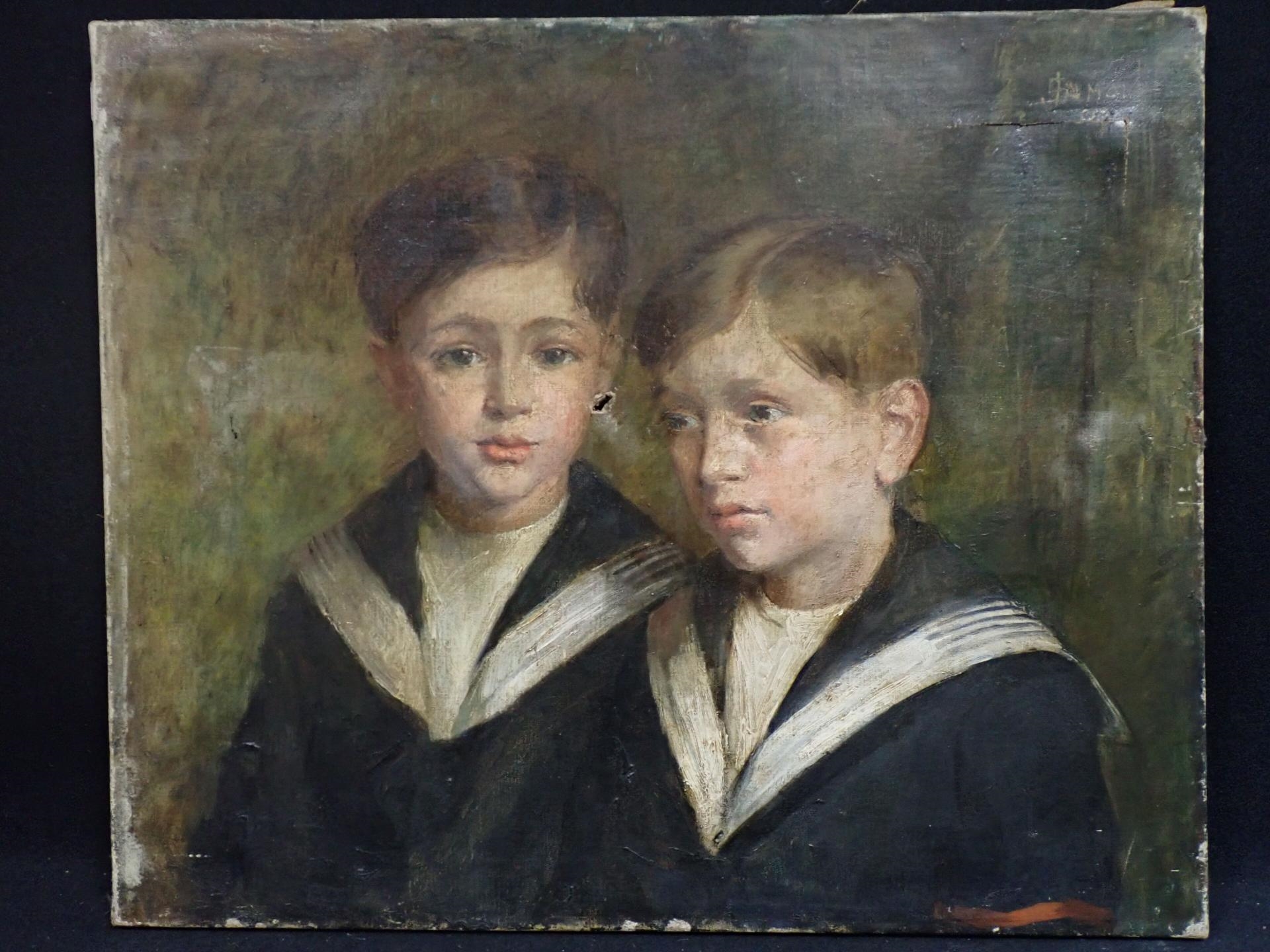 Artwork by J. Simon, SIMON J (XIXème ?) : Les deux frères en col de marin, Made of oil on canvas