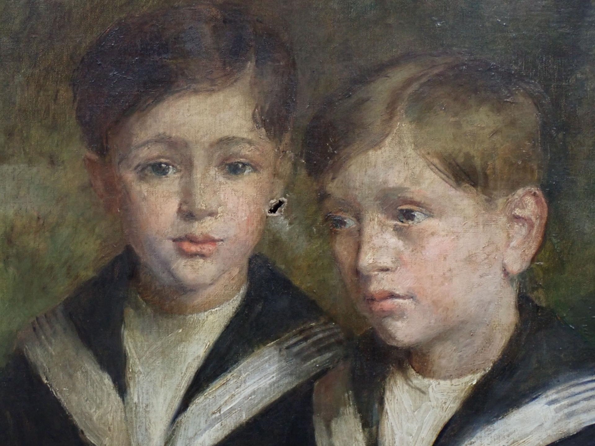 Artwork by J. Simon, SIMON J (XIXème ?) : Les deux frères en col de marin, Made of oil on canvas