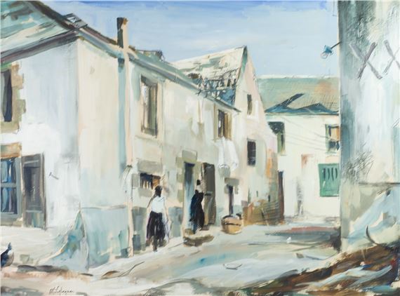 Continental back street scene with two figures - Terry McGlynn