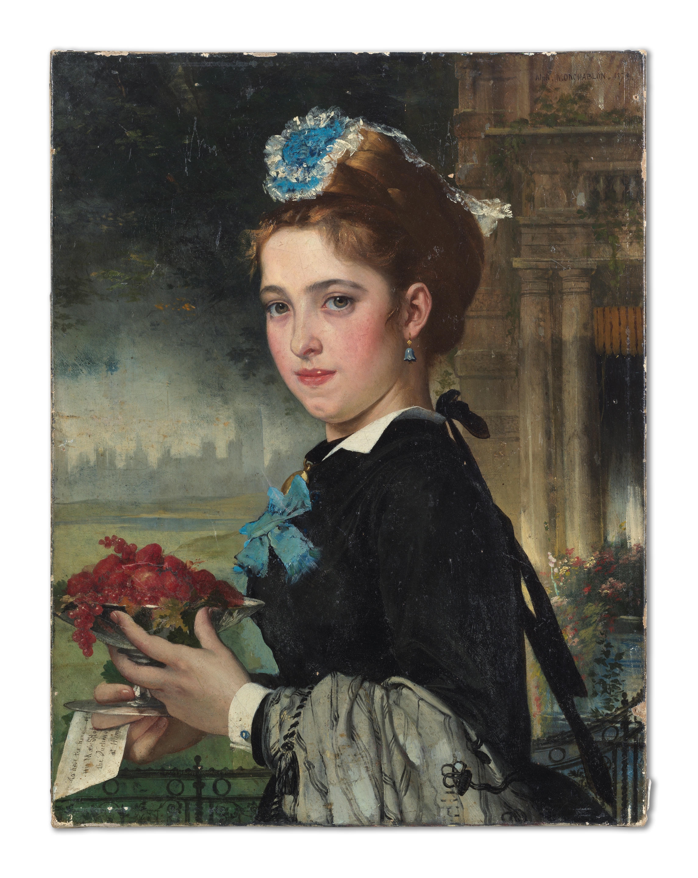 Artwork by Alphonse Monchablon, A social call, Made of oil on canvas