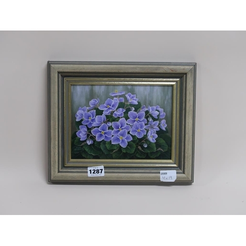 Artwork by Kay Mcgoay, KAY MCGOAY - AFRICAN VIOLET, Made of oil on board