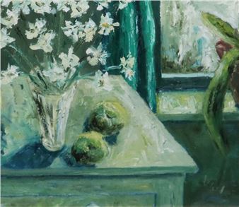 STILL LIFE WITH APPLES AND VASE OF FLOWERS - Patrick Viale