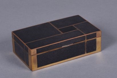 Artwork by Jean Goulden, Jean GOULDEN (1878-1946). Card game box in brass and champlevé enamel with geometric decoration, Made of preparatory drawing