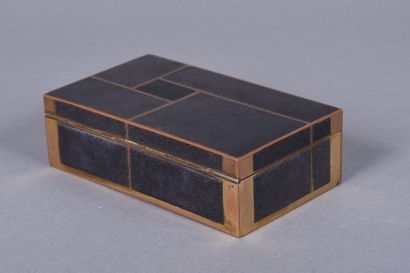 Artwork by Jean Goulden, Jean GOULDEN (1878-1946). Card game box in brass and champlevé enamel with geometric decoration, Made of preparatory drawing