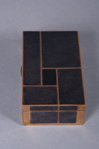 Artwork by Jean Goulden, Jean GOULDEN (1878-1946). Card game box in brass and champlevé enamel with geometric decoration, Made of preparatory drawing
