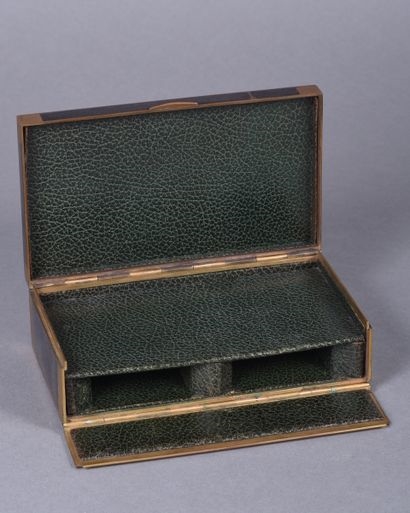 Artwork by Jean Goulden, Jean GOULDEN (1878-1946). Card game box in brass and champlevé enamel with geometric decoration, Made of preparatory drawing