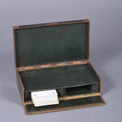 Artwork by Jean Goulden, Jean GOULDEN (1878-1946). Card game box in brass and champlevé enamel with geometric decoration, Made of preparatory drawing