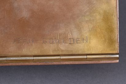 Artwork by Jean Goulden, Jean GOULDEN (1878-1946). Card game box in brass and champlevé enamel with geometric decoration, Made of preparatory drawing
