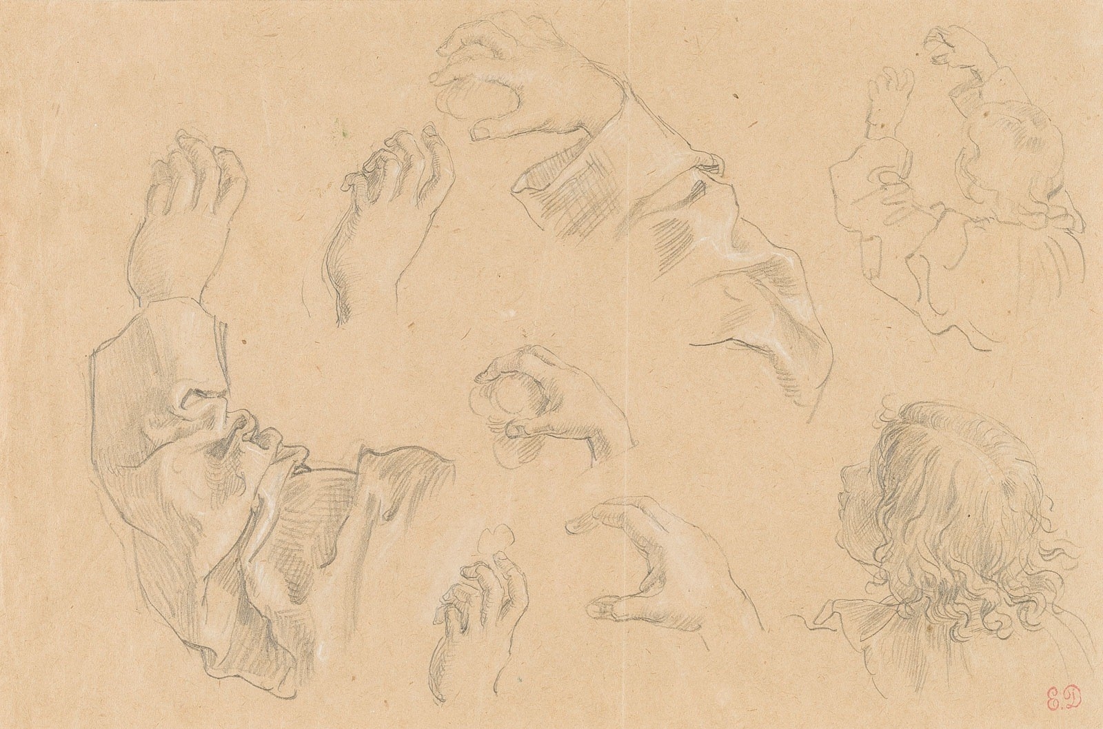 Artwork by Eugène Delacroix, STUDIENBLATT, Made of Pencil on paper