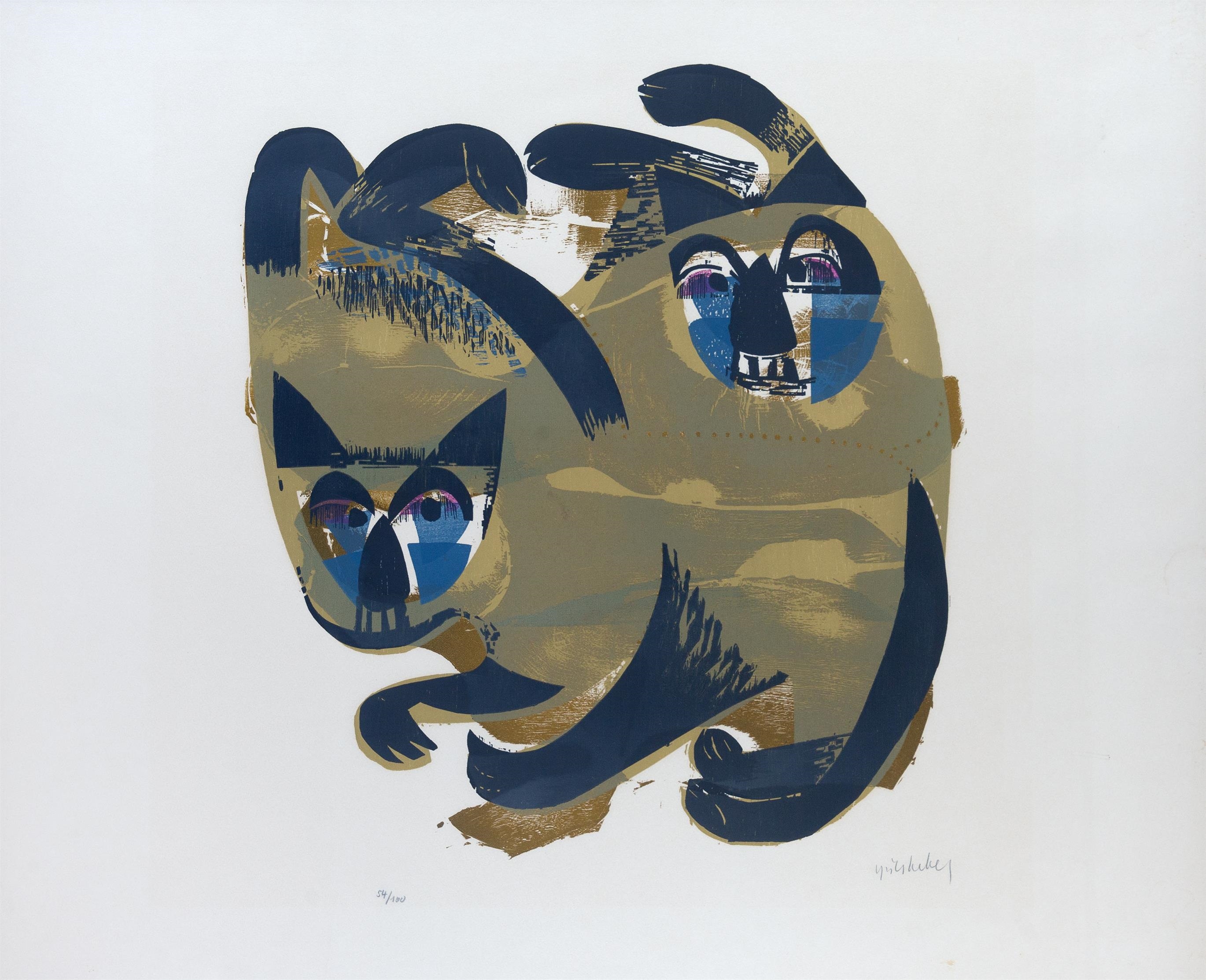 Artwork by HAP  Grieshaber, Siamkatzen 1964, Made of color woodcut