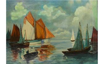 Retour de pêche animé, ensemble de voiliers - R.brebant