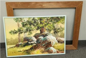 Signed Rose Edin oil on canvas, w/ boulders framed - Rose Edin