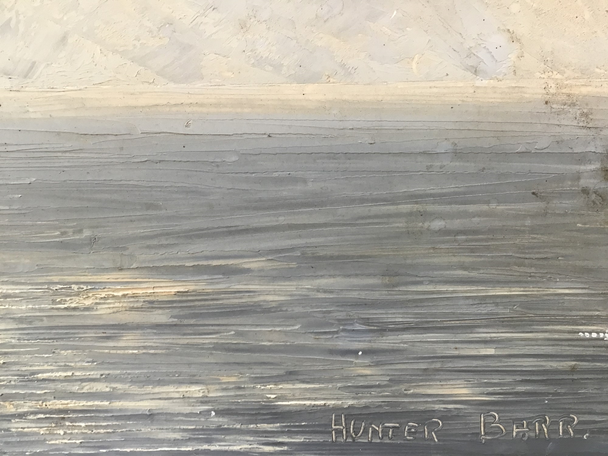 Artwork by Hunter Barr, Unloading the catch, Made of oil on board