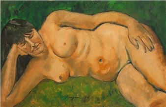 Eui Jin Reclining Nude Woman Oil on Canvas - Eui Jin