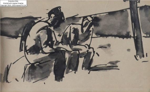Two seated men inscribed by Josef Herman
