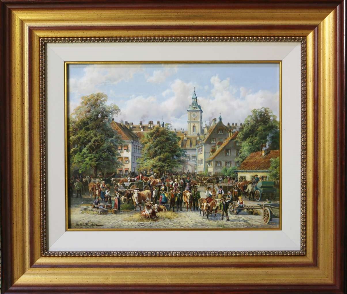 Artwork by Hubert Kaplan, Bauernmarkt am Tegernsee, Made of oil on wood