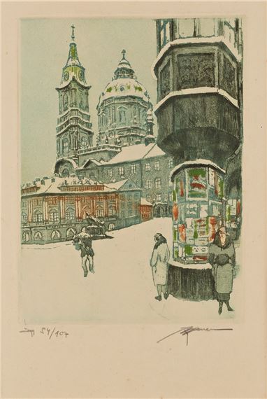 Malostranské náměstí v zimě - Josef Jiří Bauer