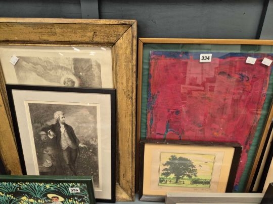 Artwork by David Harding, Two 19th-century engravings. A framed poster paint abstract and a print by David Harding, titled, Made of engravings. A framed poster paint