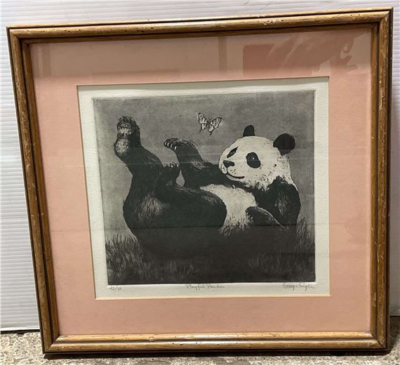 RK) George Engle Playful Panda 42/80 Lithograph 16” x 15 - George Engle
