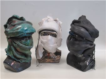 three glazed and unglazed ceramic busts of Bedouin men - Myra Wishart